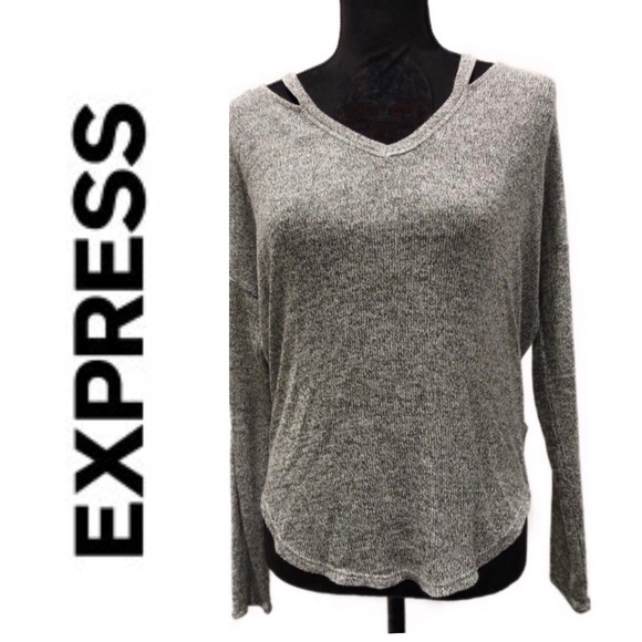 🆕 Express | Grey Double Cut “V” Neck - Picture 1 of 9